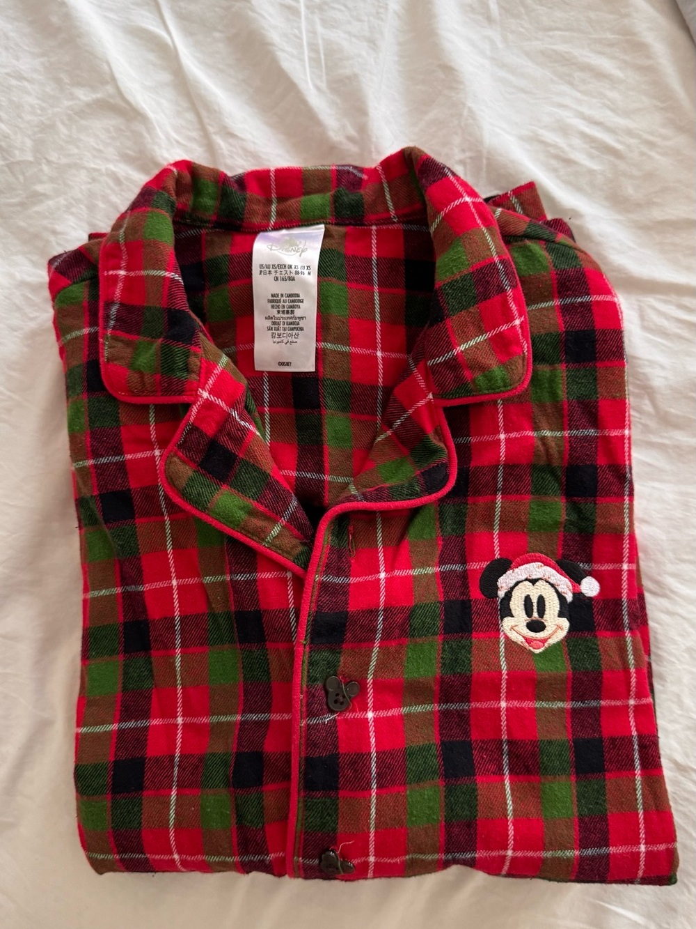 Disney plaid pajama long sleeve top with Mickey embroidery